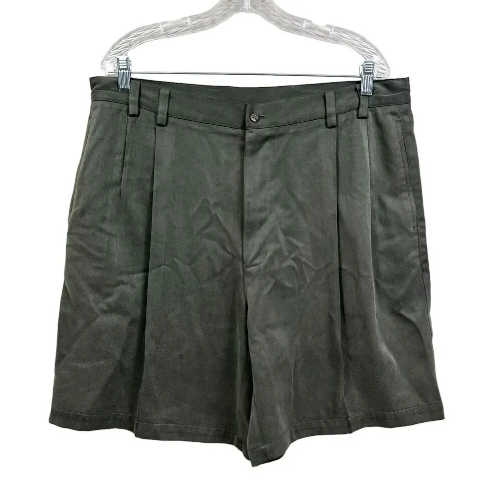 Cezani Mens Chino Shorts Stretch Pleated Slash Pockets Green Size W36*